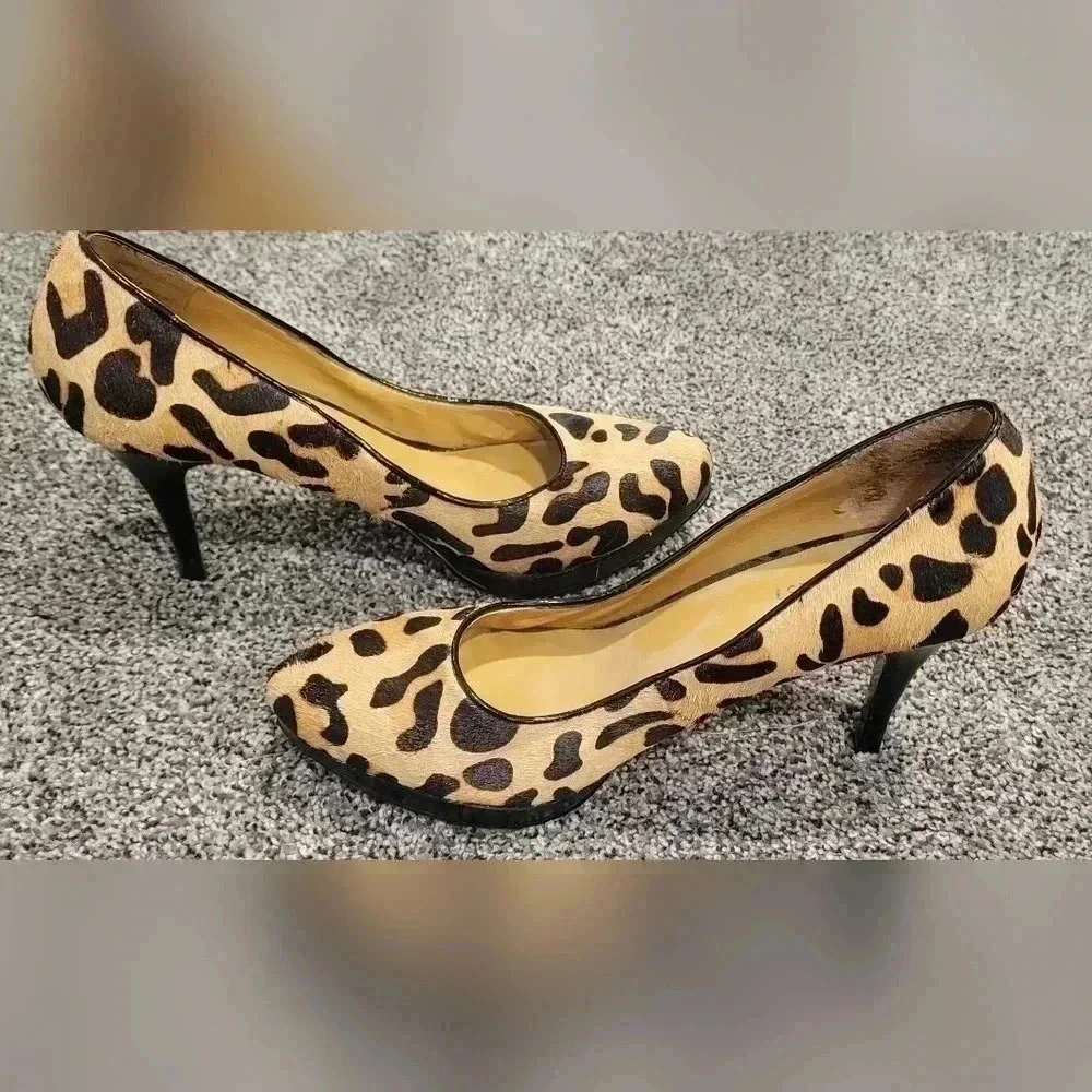 VTG Nine West NW7PRISILLA Leopard print stiletto pumps, real fur, size 6.5M - Picture 6 of 10